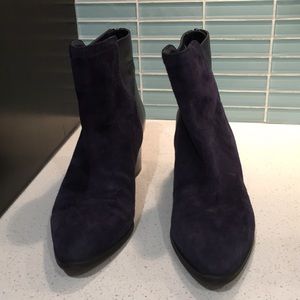 Bandolino suede/patent leather navy boots, size 8.